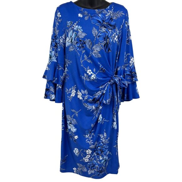 Shelby & Palmer Women Dress Size 10 Blue Floral Short Sleeve Drape Ruffle NWT Ne - Picture 1 of 10